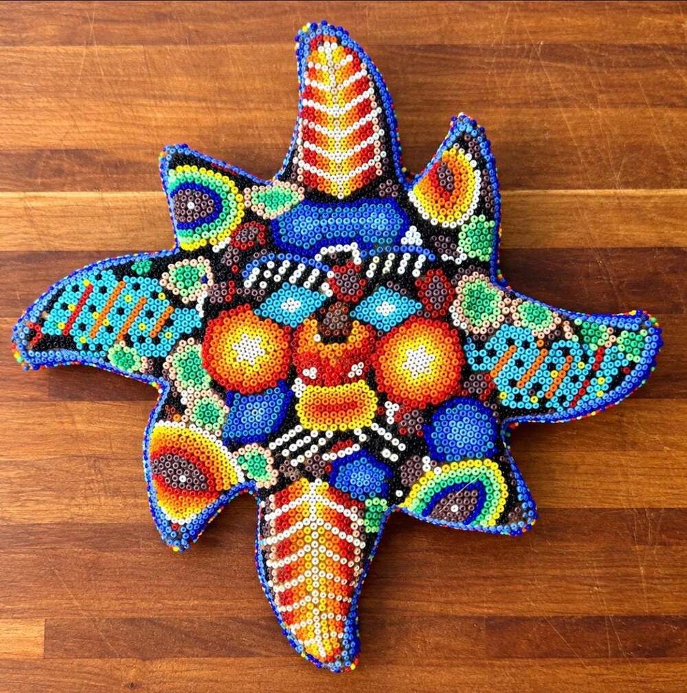 Mexican Huichol Beaded Sun Wall Art – Wixárika Folk Art Sculpture